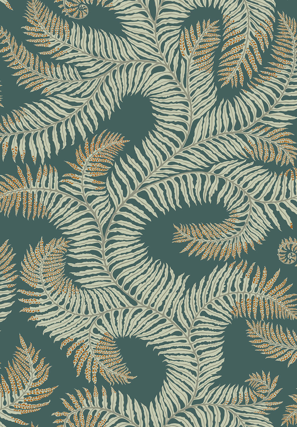 Bombe's Fernery Wallpaper | Teal and Orange Highlights