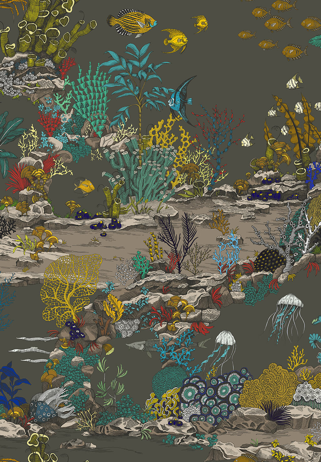 Underwater Jungle Wallpaper | Graphite and Jewel Highlights
