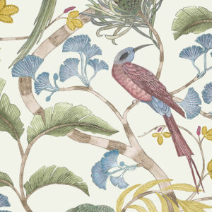 Designer Botanical Wallpaper | Ivory, Soft Olive & Yellow