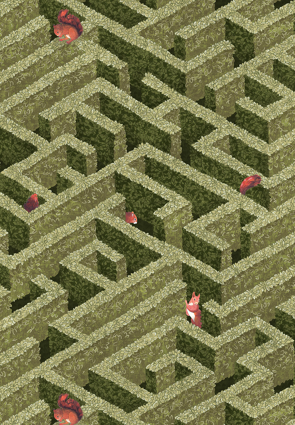 Labyrinth with Squirrel Wallpaper | Olive