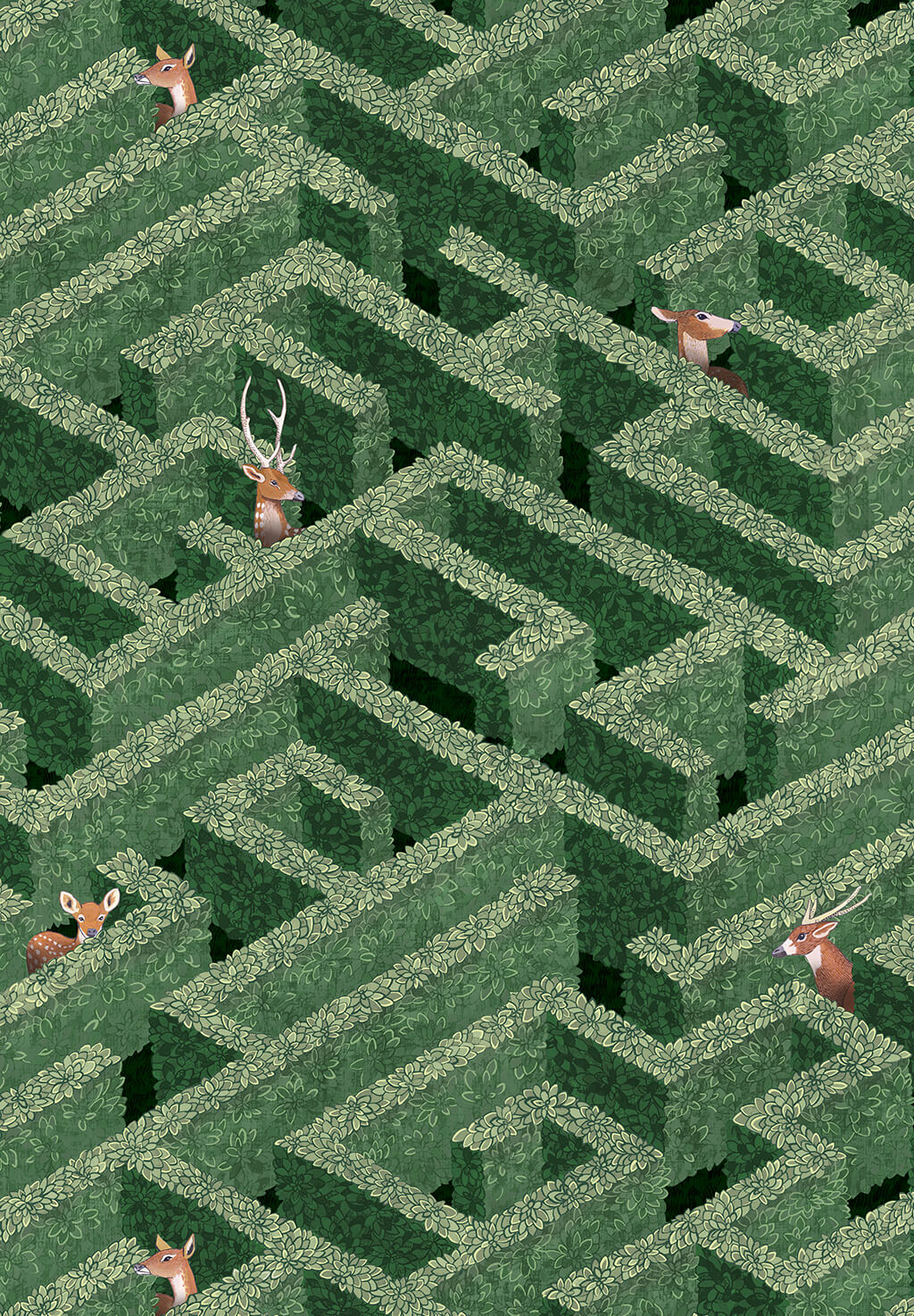 Labyrinth with Deer Wallpaper | Green