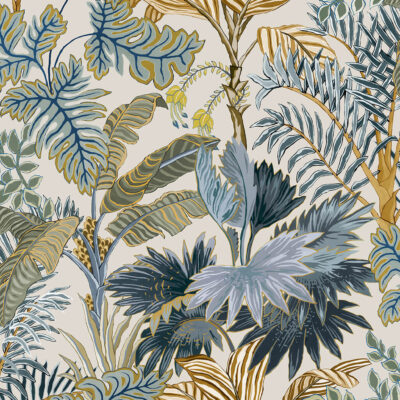 Palm Grove Wallpaper | Ecru and Blue