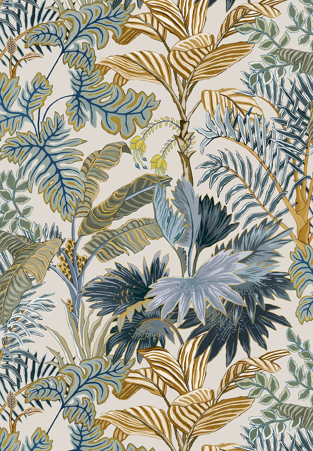 Palm Grove Wallpaper | Ecru and Blue