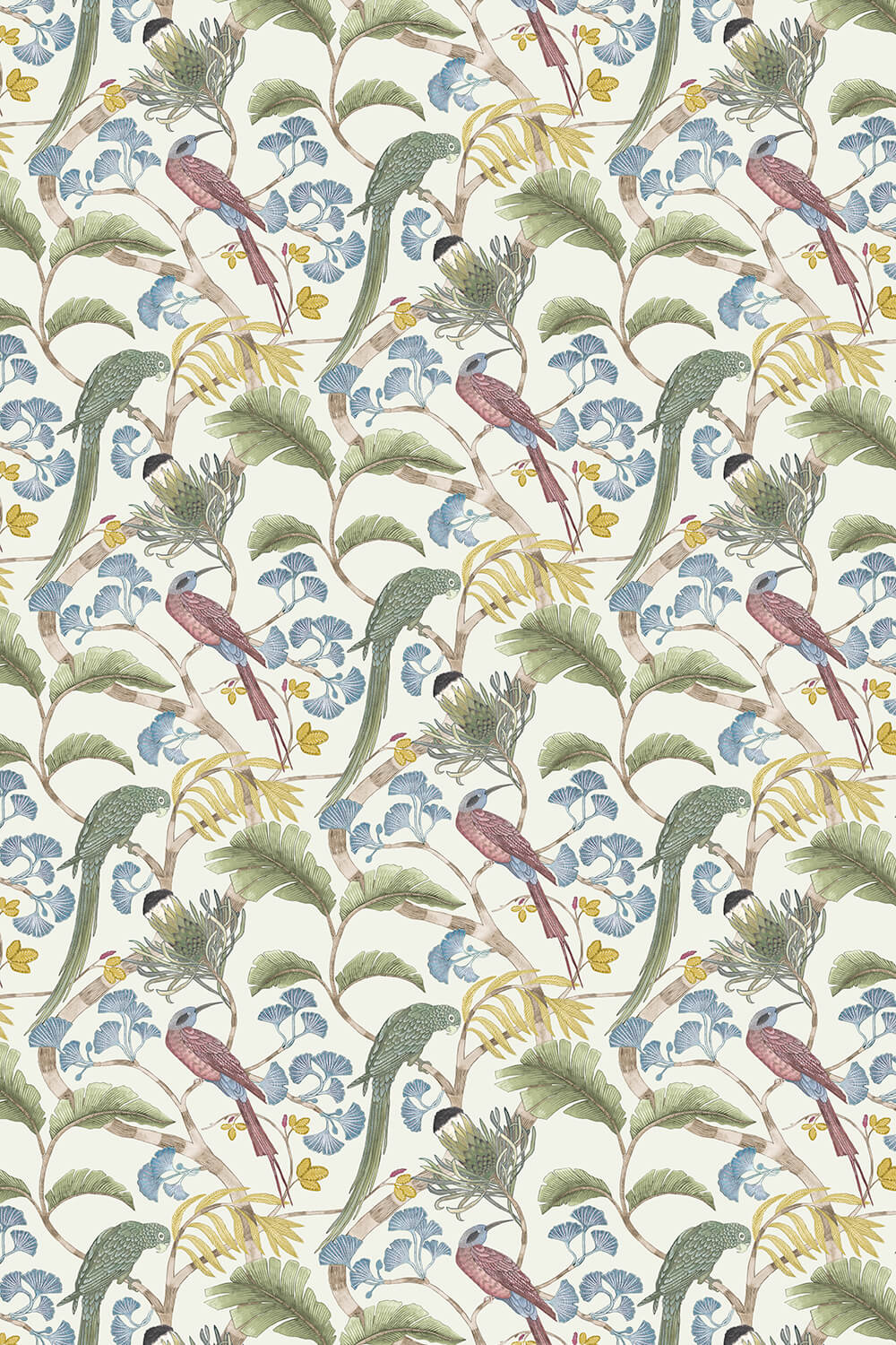 JMF-200601-PLN | Living Branches Fabric | Ivory, Soft Olive and Yellow | Flat Shot