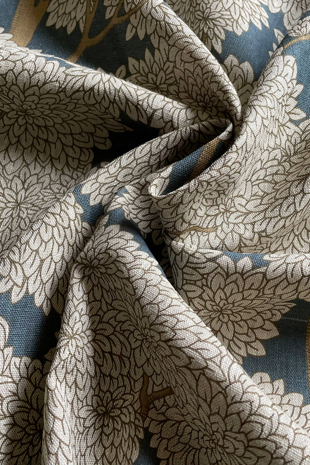 JMF-201401-PLN | Stockend Woods Fabric | Navy and Ochre | Pure Linen | Drawn Up