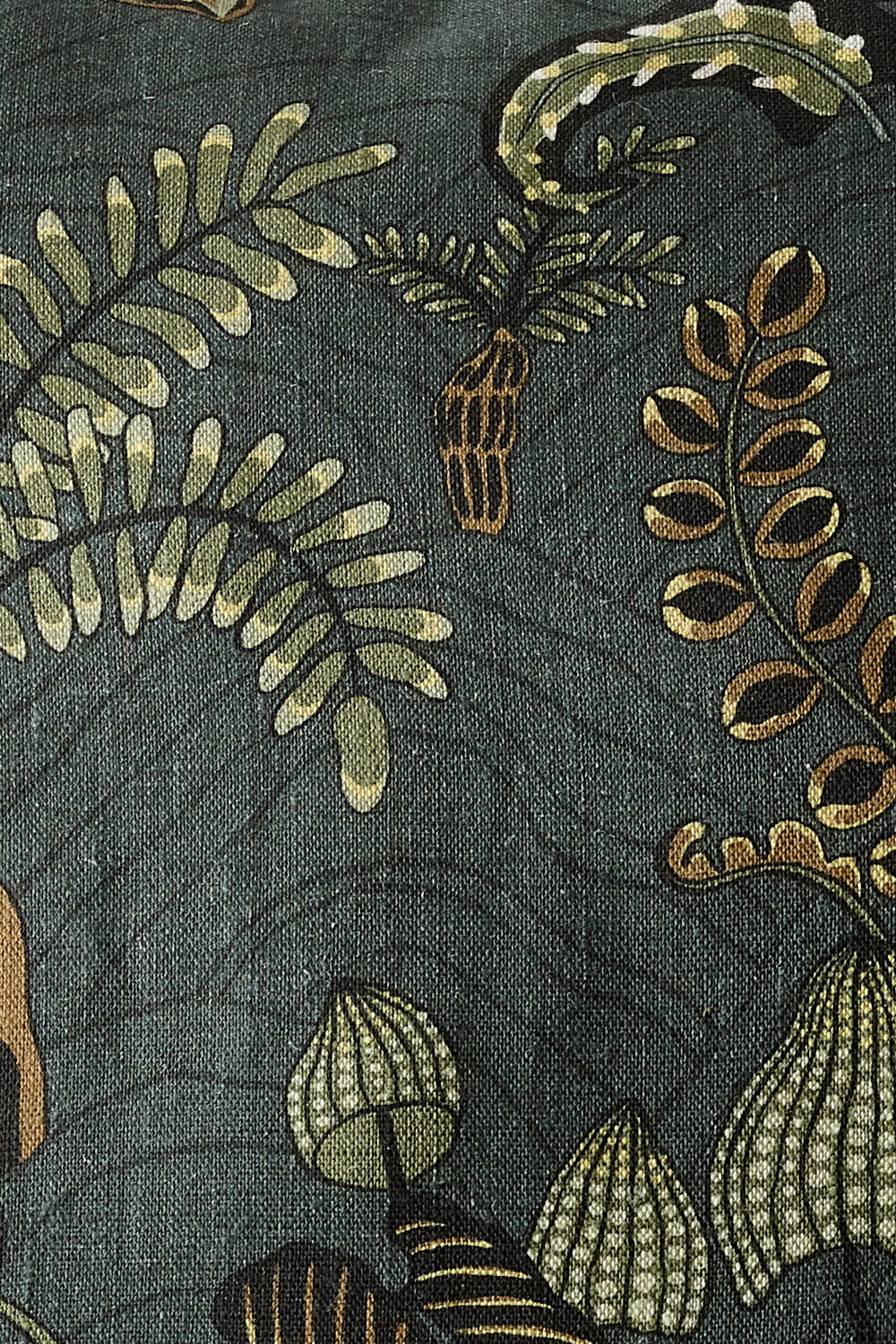 JMF-201221-PLN - Woodland Floor Fabric - Petrol and Sage - Pure Linen - Detail