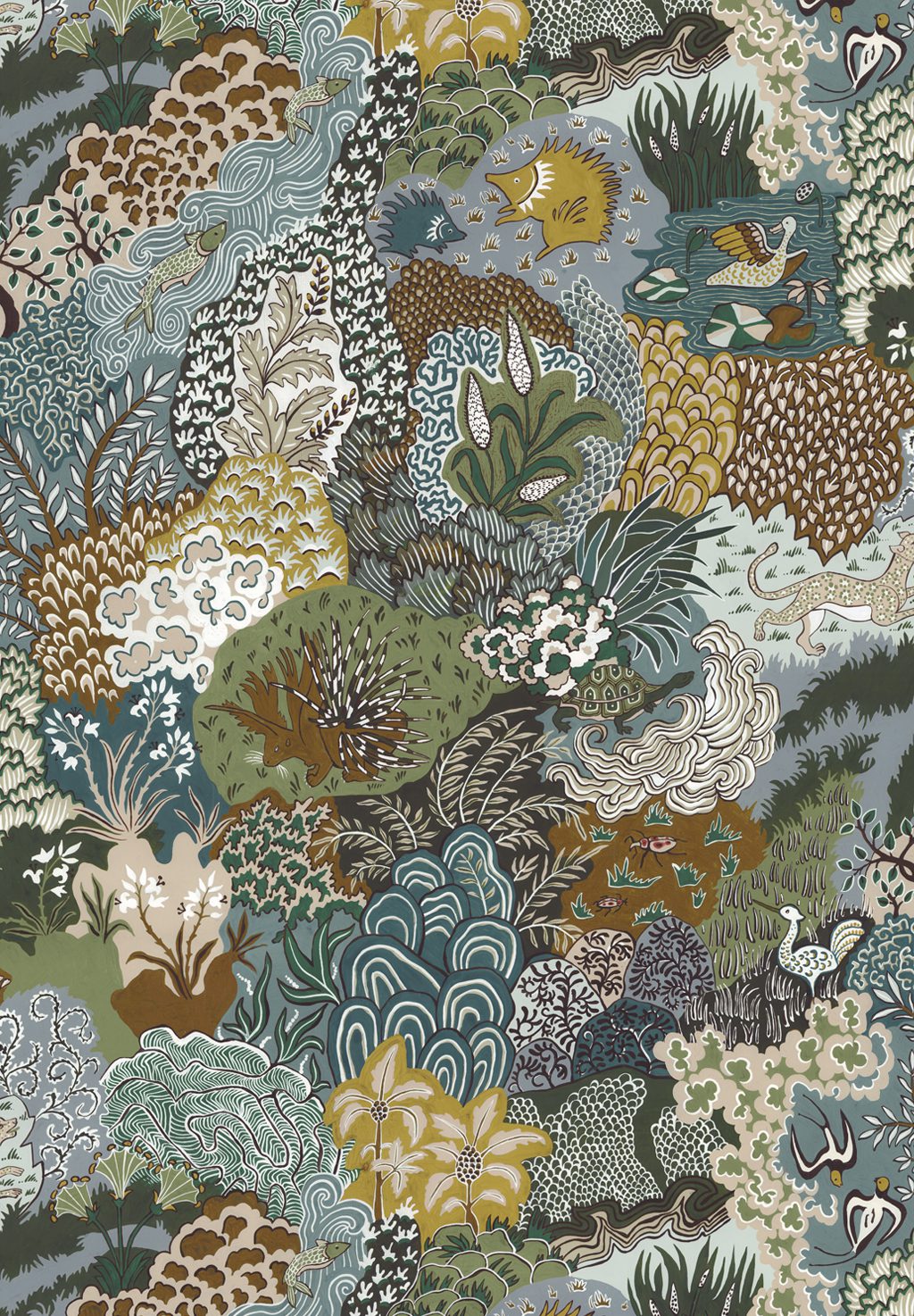 Whimsical Clumps Wallpaper | Olive, Brown and Blue