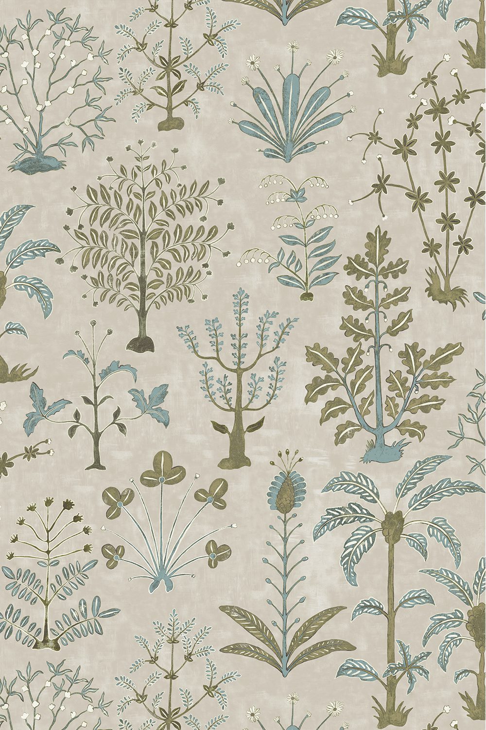Cynthia Wallpaper | Stone, Light Blue and Olive