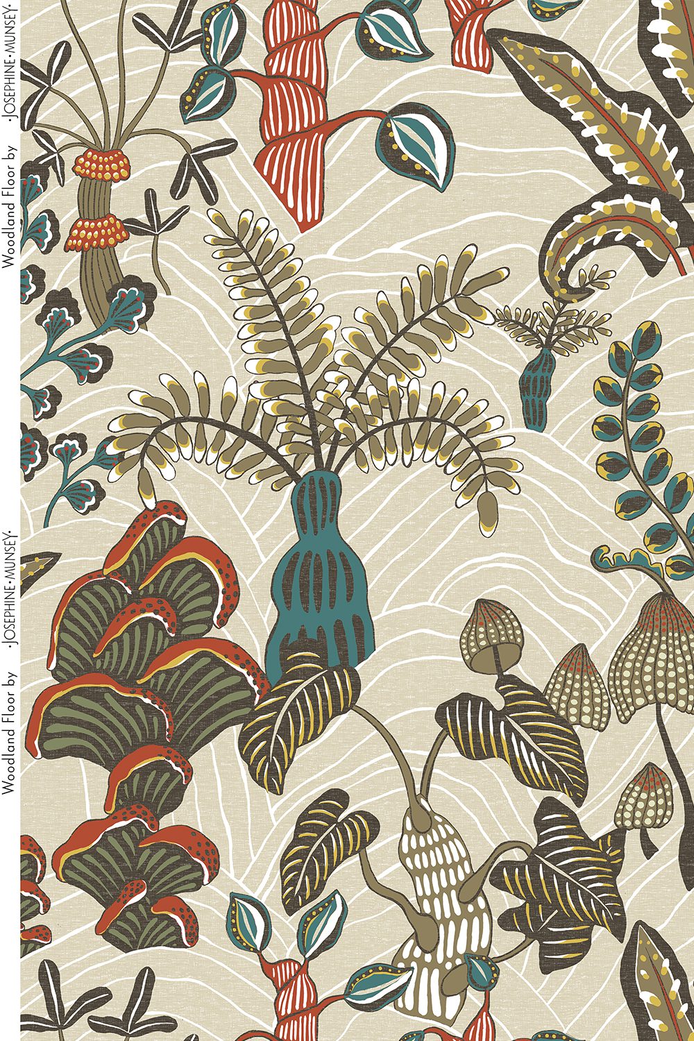Woodland Floor Fabric | Stone and Teal | Pure Linen