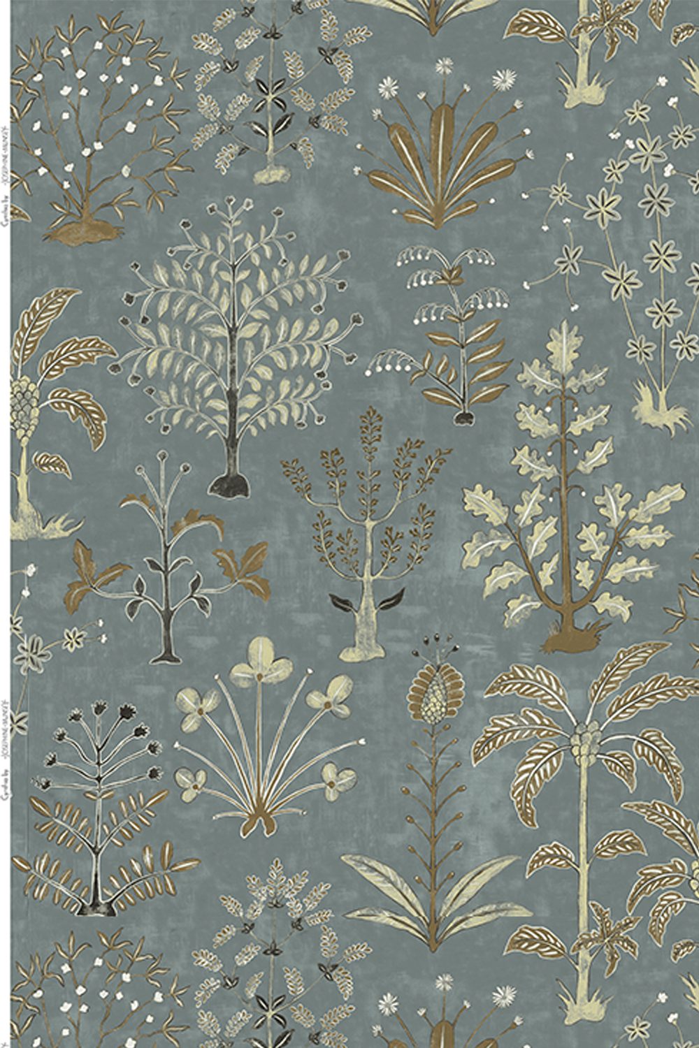 Cynthia Fabric | Mid Blue and Olive | Pure Linen