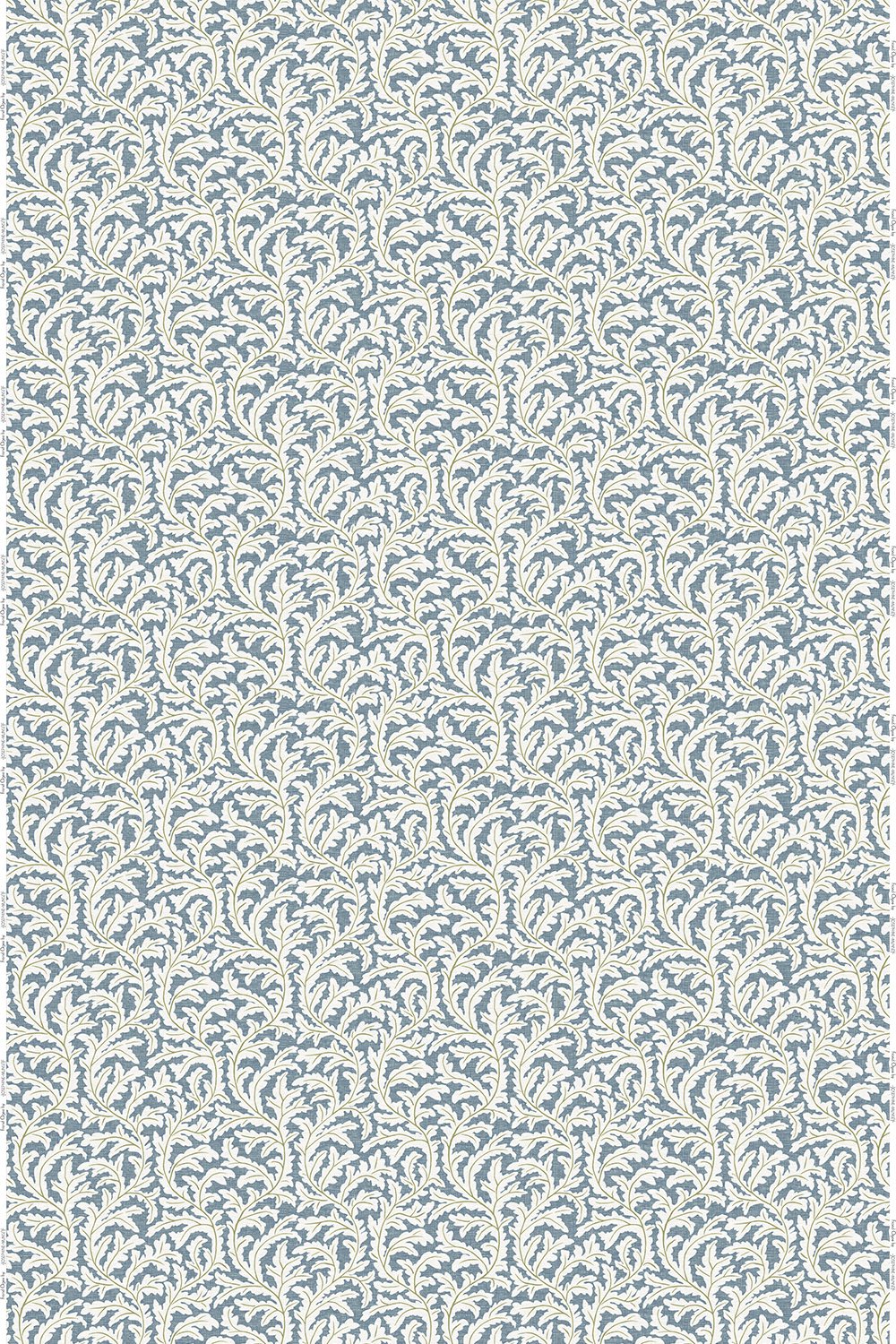 JMF-202501-PLN | Frond Ogee | Blue and Olive | Pure Linen | Full Repeat