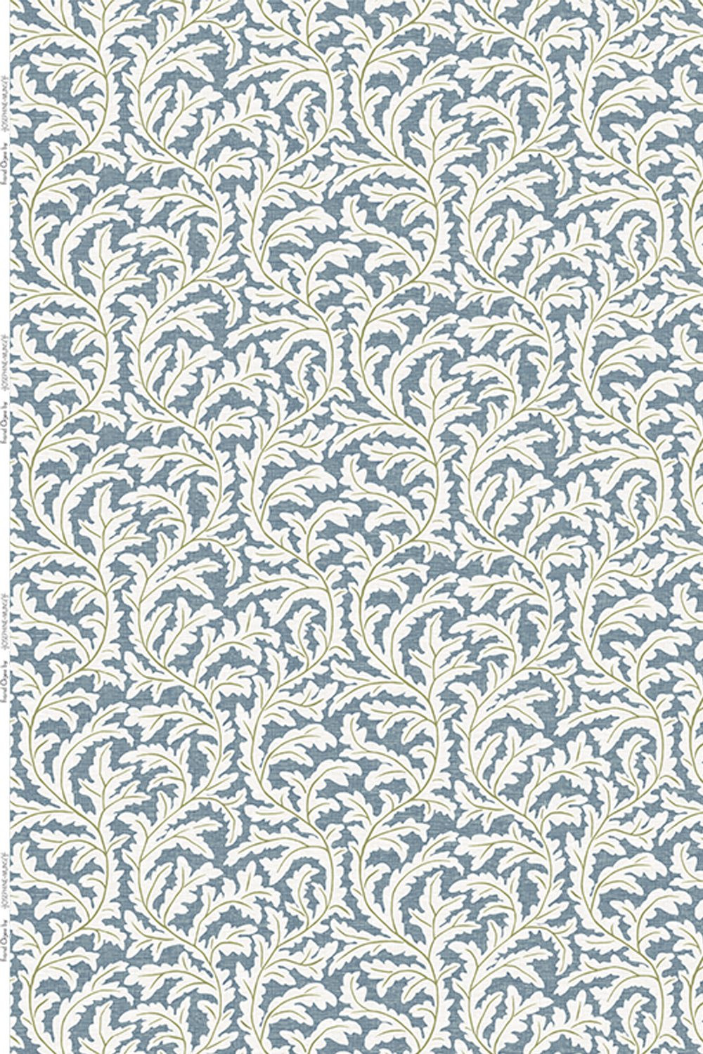 Frond Ogee Fabric | Blue and Olive | Pure Linen
