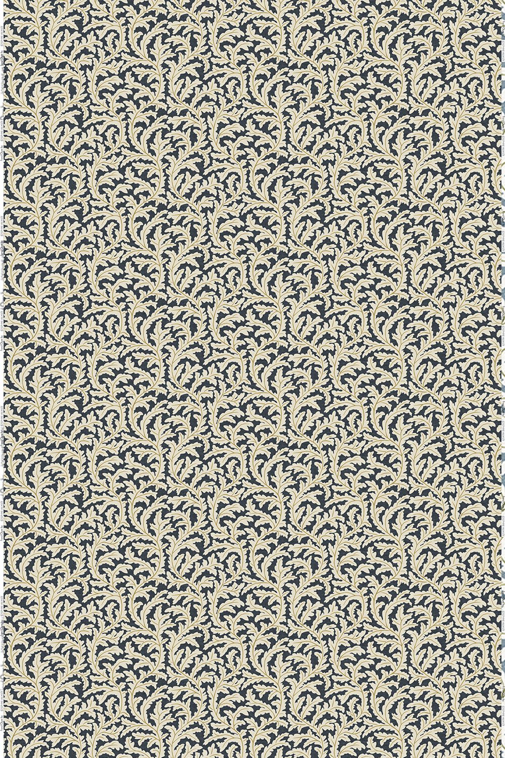 JMF-202511-PLN | Frond Ogee | Navy and Ochre | Pure Linen | Full Repeat