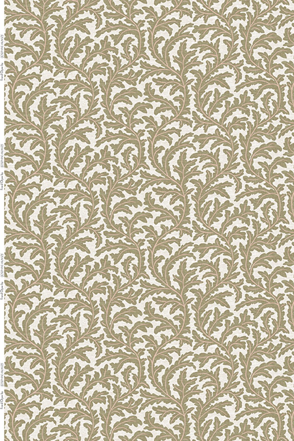 Frond Ogee Fabric | Ochre and Coral | Pure Linen