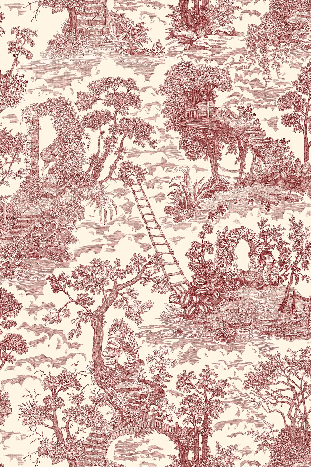 Islet Hoping Toile Wallpaper | Red