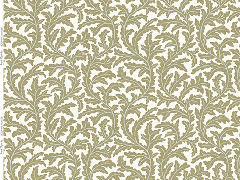 JMF-202521-PLN | Frond Ogee | Yellow and Light Blue | Pure Linen | Half Repeat