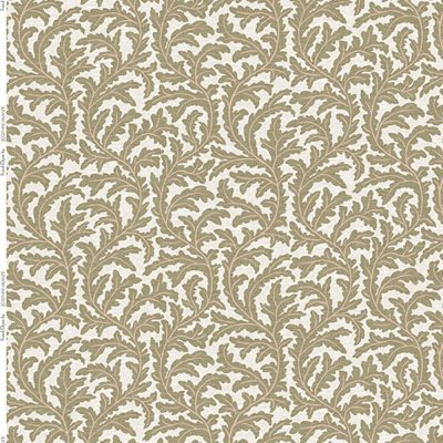 JMF-202541-PLN | Frond Ogee | Ochre and Coral | Pure Linen | Half Repeat
