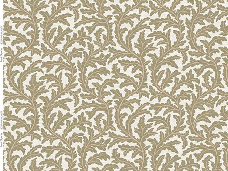 JMF-202541-PLN | Frond Ogee | Ochre and Coral | Pure Linen | Half Repeat