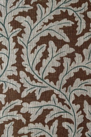 JMF-202551-PLN | Frond Ogee | Orange and Blue | Pure Linen | Close up