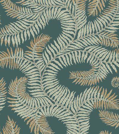 Designer Ferns Wallpaper | Teal & Orange Highlights
