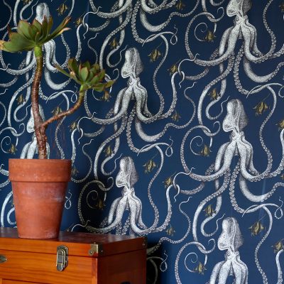 Designer Octopus Wallpaper | Deep Sea Blue