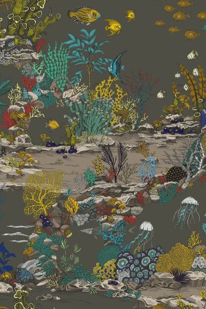 Designer Underwater Wallpaper | Graphite & Jewel Highlights