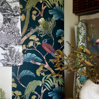 Designer Botanical Wallpaper | Dark Teal, Yellow & Olive